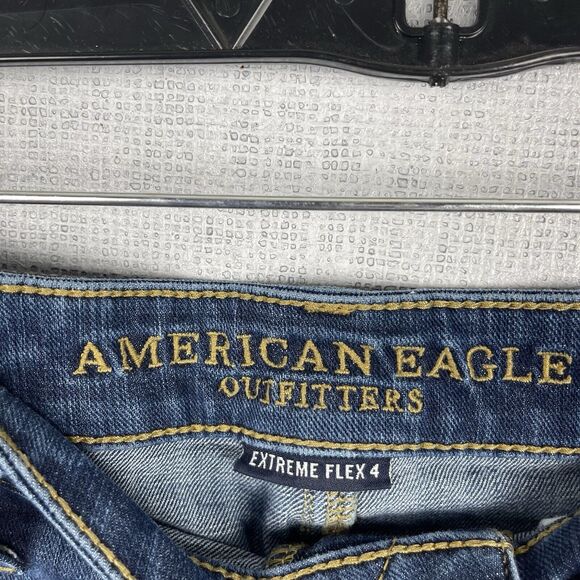 American Eagle Jeans Men’s 30x32 Blue Extreme Flex 4 Slim Straight Fit Distress - Picture 3 of 10